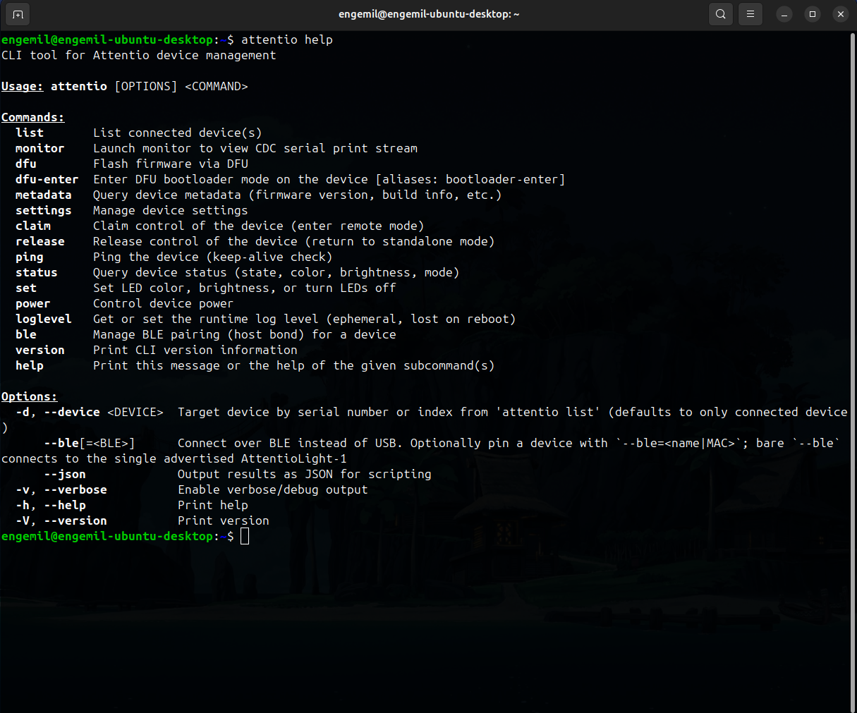 Attentio CLI command reference