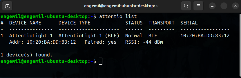 Attentio CLI device discovery and listing