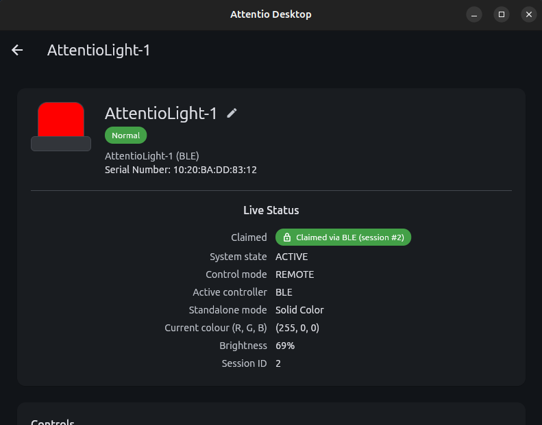 Attentio Desktop device page overview