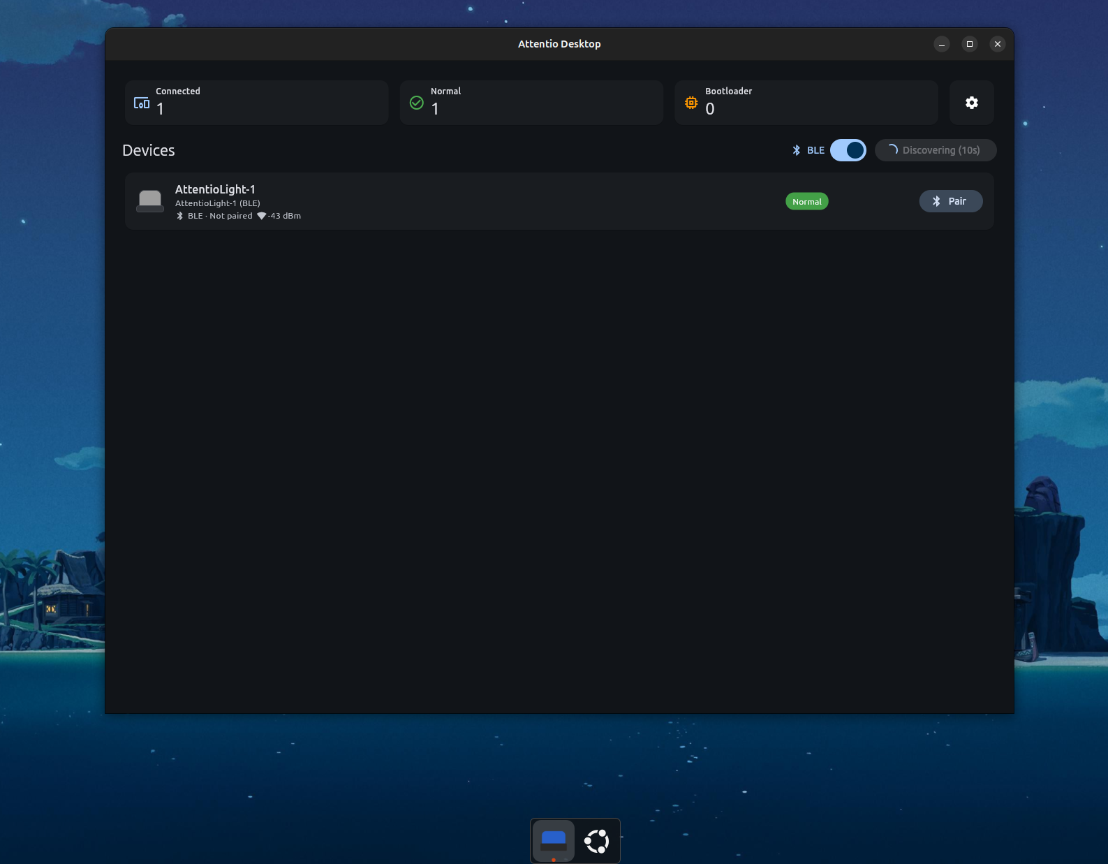 Attentio Desktop device list with a paired BLE device
